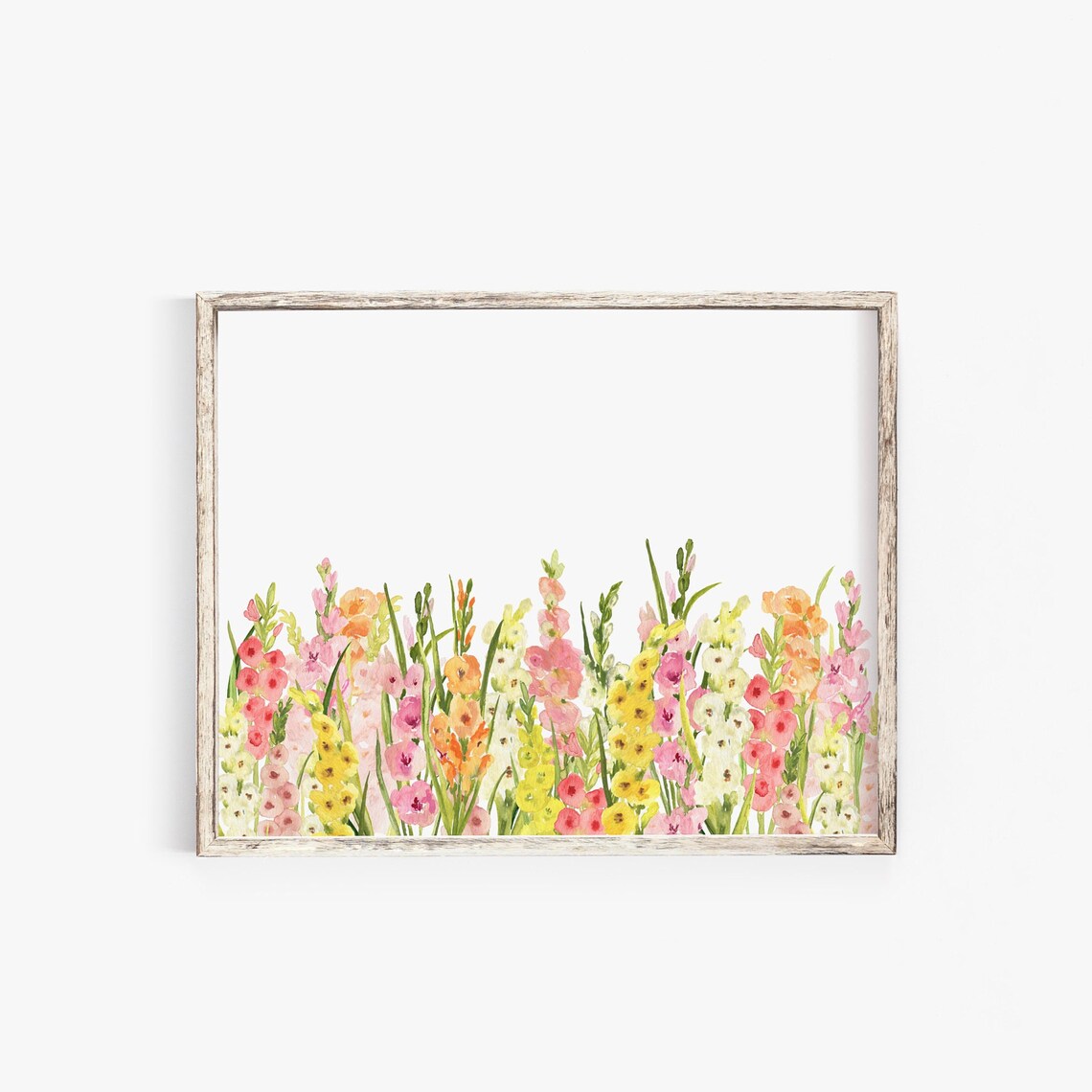 Pink Gladiolus Watercolor Flower Border Spring Botanical Art Poster - Image 2