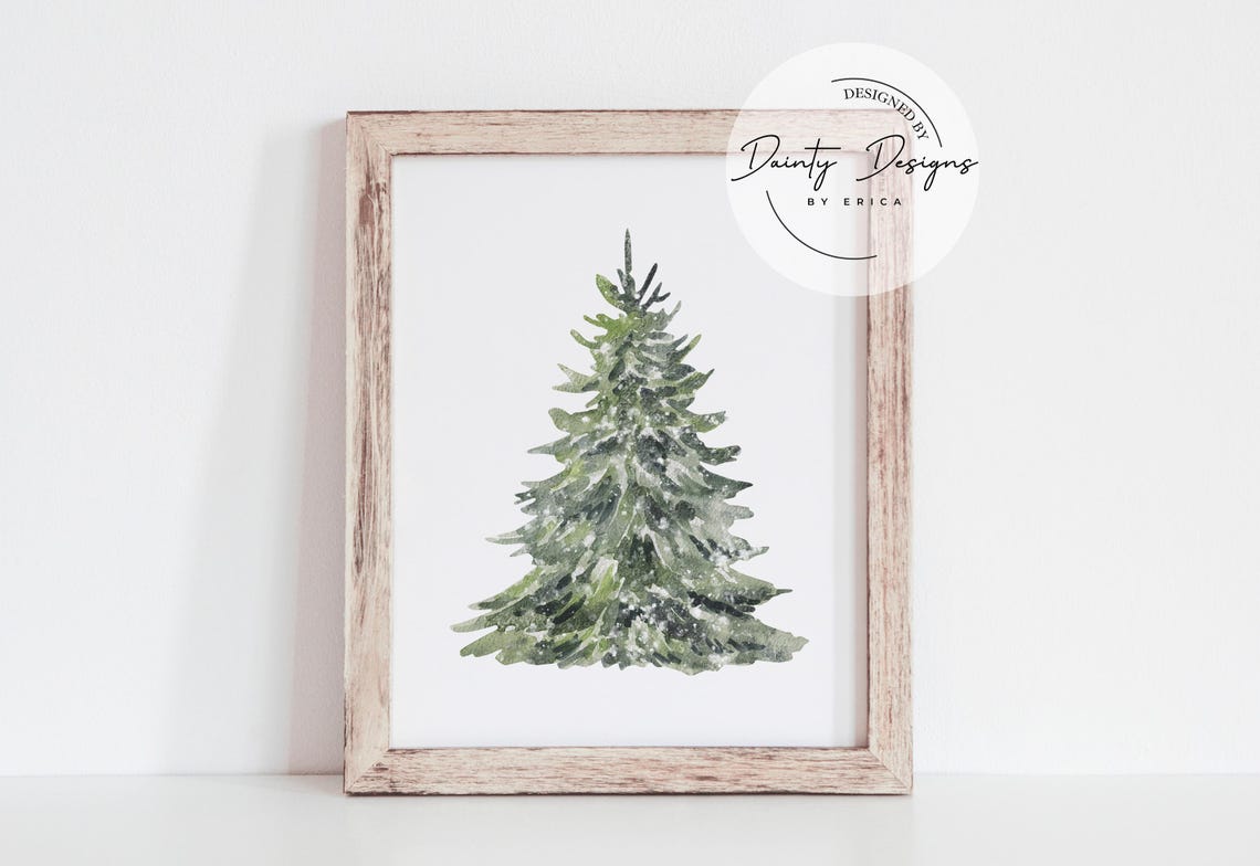 Snowy Watercolor Christmas Tree Minimalist Holiday Beautiful Poster - Image 3