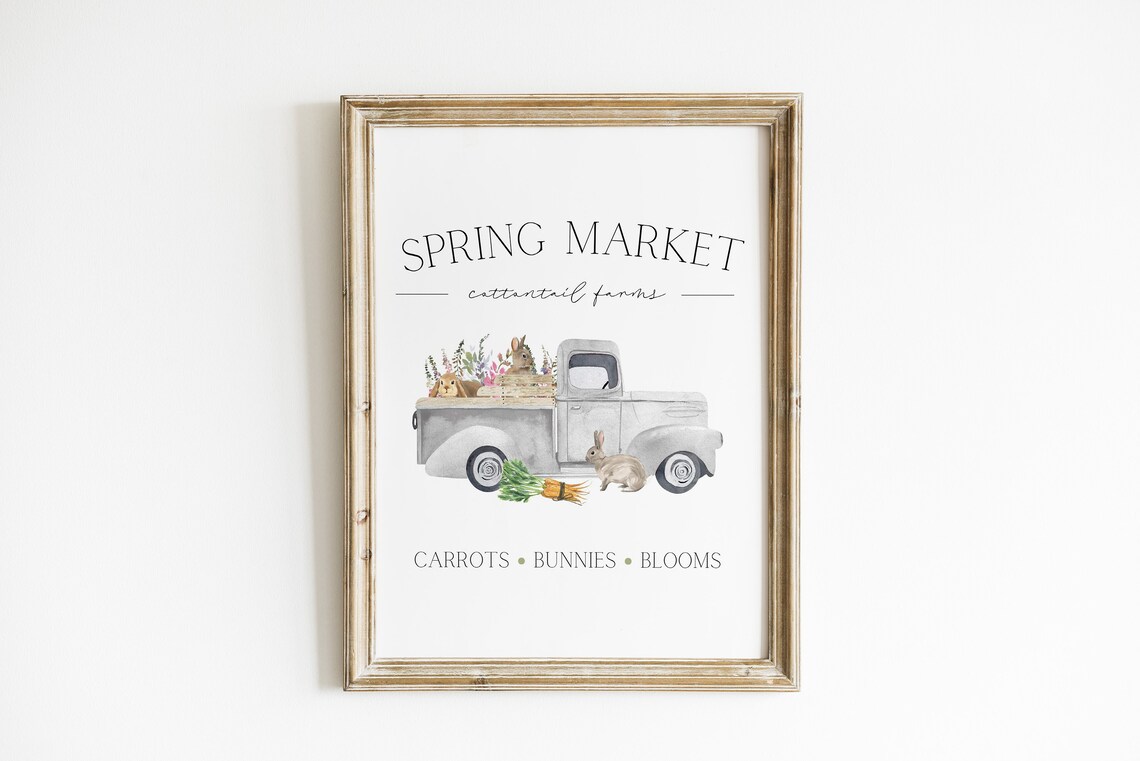 Spring Market Cottontail Farms Vintage Truck Easter Bunny Art Print - Image 3