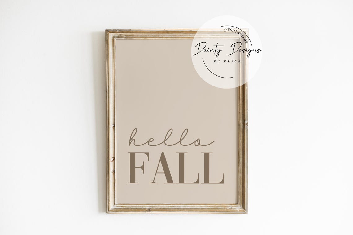 Hello Fall Sign Poster Neutral Beige Brown Minimalist Autumn Decor