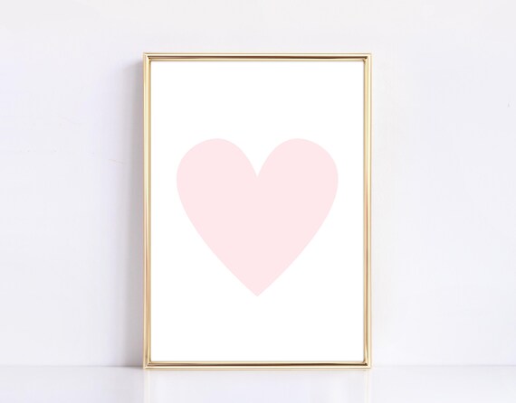 Blush Pink Minimalist Heart Valentine Love Wall Print Art Decor