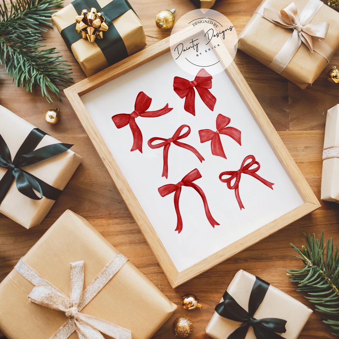 Red Watercolor Bows Christmas Ribbon Holiday Beautiful Poster - Image 4