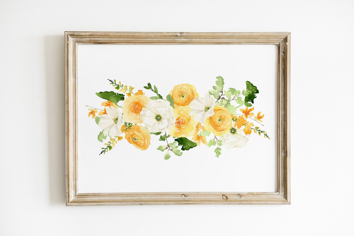 Yellow White Watercolor Flowers Spring Floral Bouquet Poster - Image 3