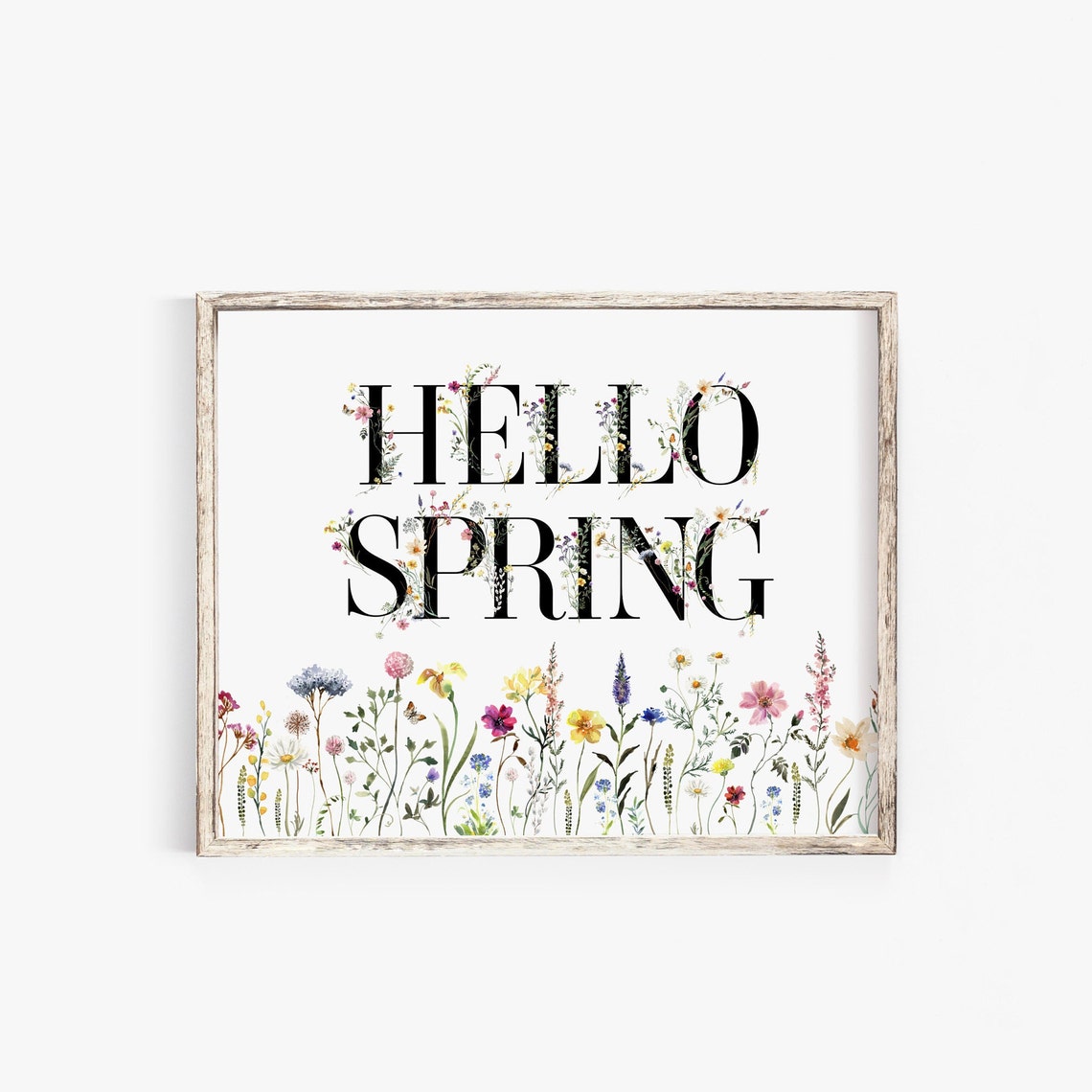 Hello Spring Wildflower Meadow Border Floral Lettering Wall Print - Image 3