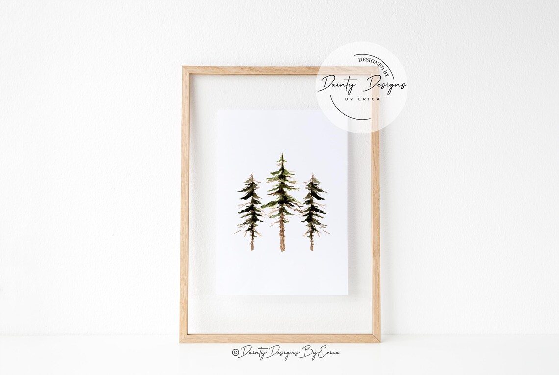 Watercolor Pine Trees Trio Christmas Forest Holiday Poster Art - Image 2
