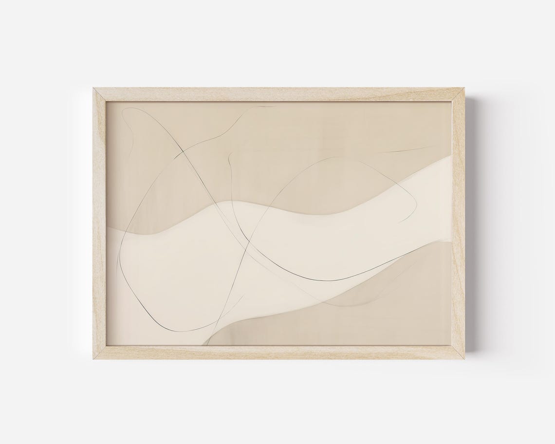 Minimal Beige Abstract Line Curves Neutral Modern Art Poster - Image 2