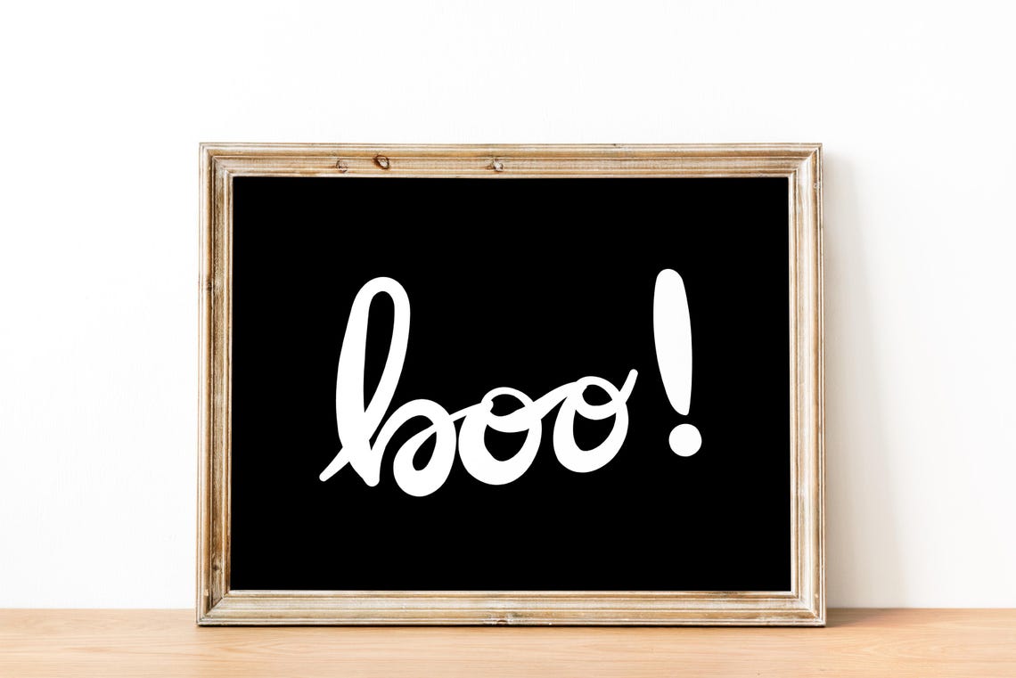 Boo Script Halloween Typography Black White Minimalist Art Poster - Image 3