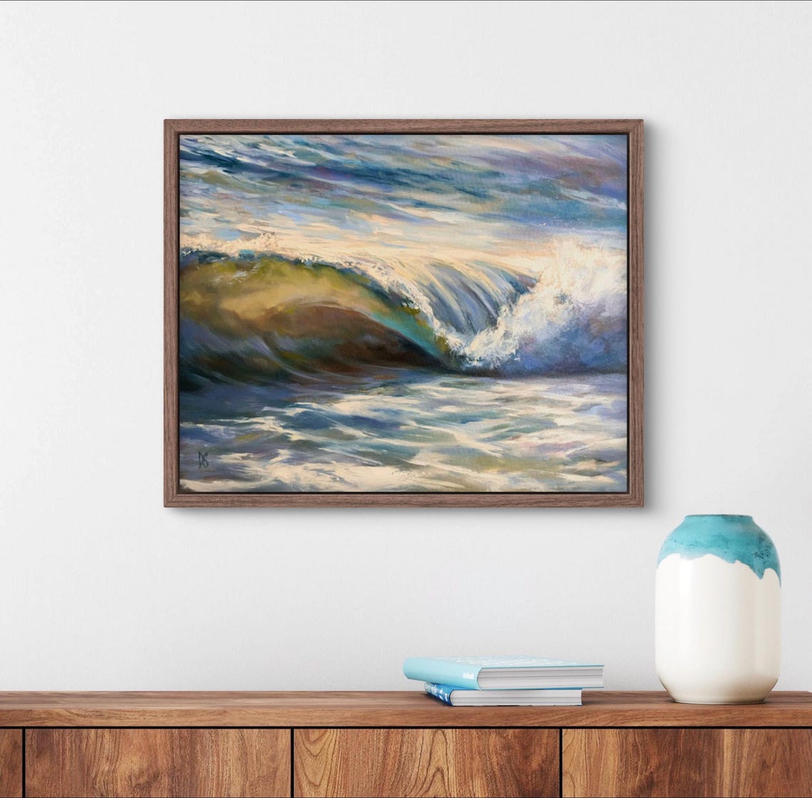 Translucent Glassy Ocean Wave Barrel Golden Green Light Poster - Image 3