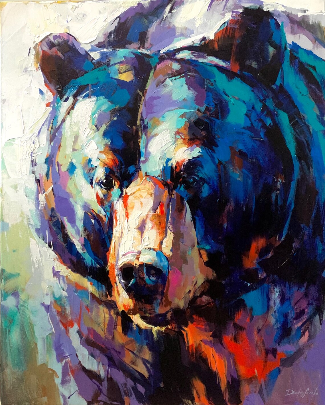 Black Bear Close Up Colorful Abstract Oil Painting Art Poster - Image 3