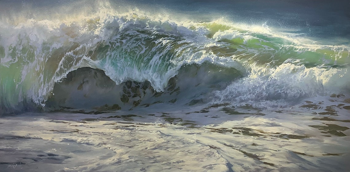 Barreling Emerald Ocean Wave Close Up Luminous Seascape Poster - Image 3