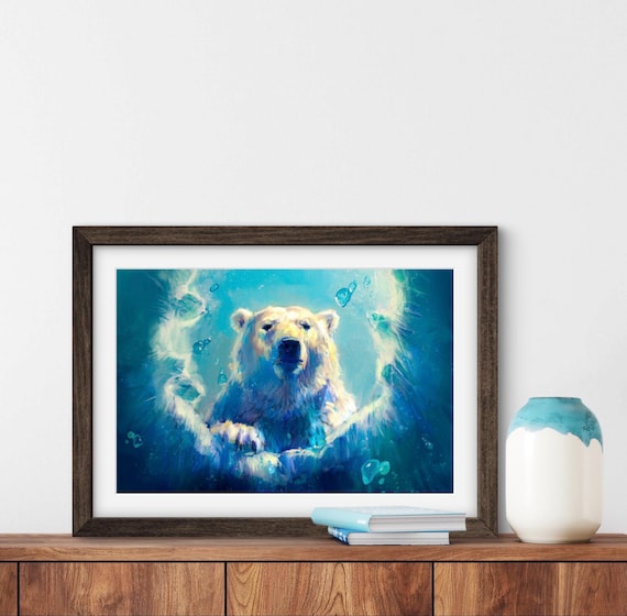 Polar Bear Breaking Through Blue Icy Water With A Direct Gaze Wildlife Poster