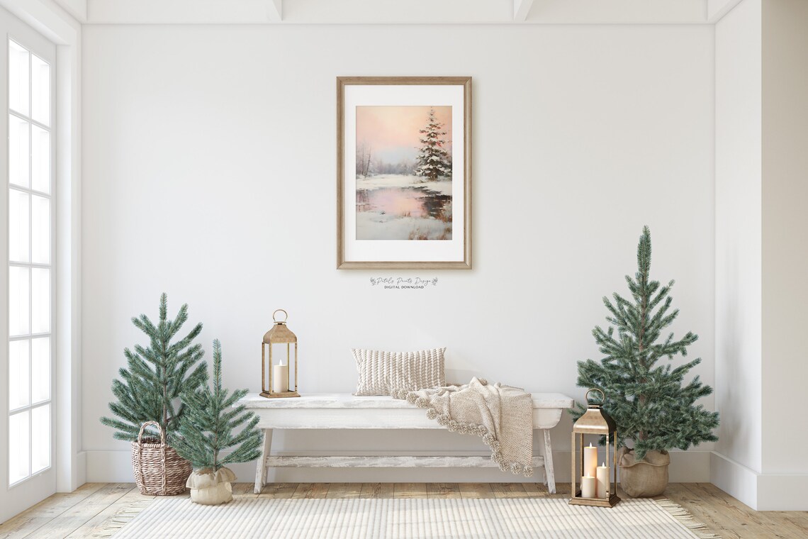 Rustic Winter Landscape Vintage Snowy Countryside Art Print - Image 2