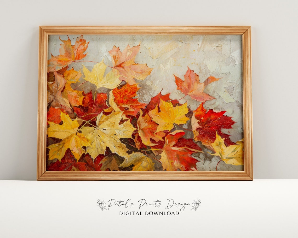 Colorful Fallen Maple Leaves Impasto Autumn Foliage Art Print