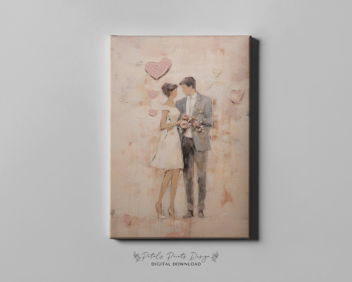 Romantic Couple Embrace Pink Hearts Watercolor Valentine Poster - Image 4