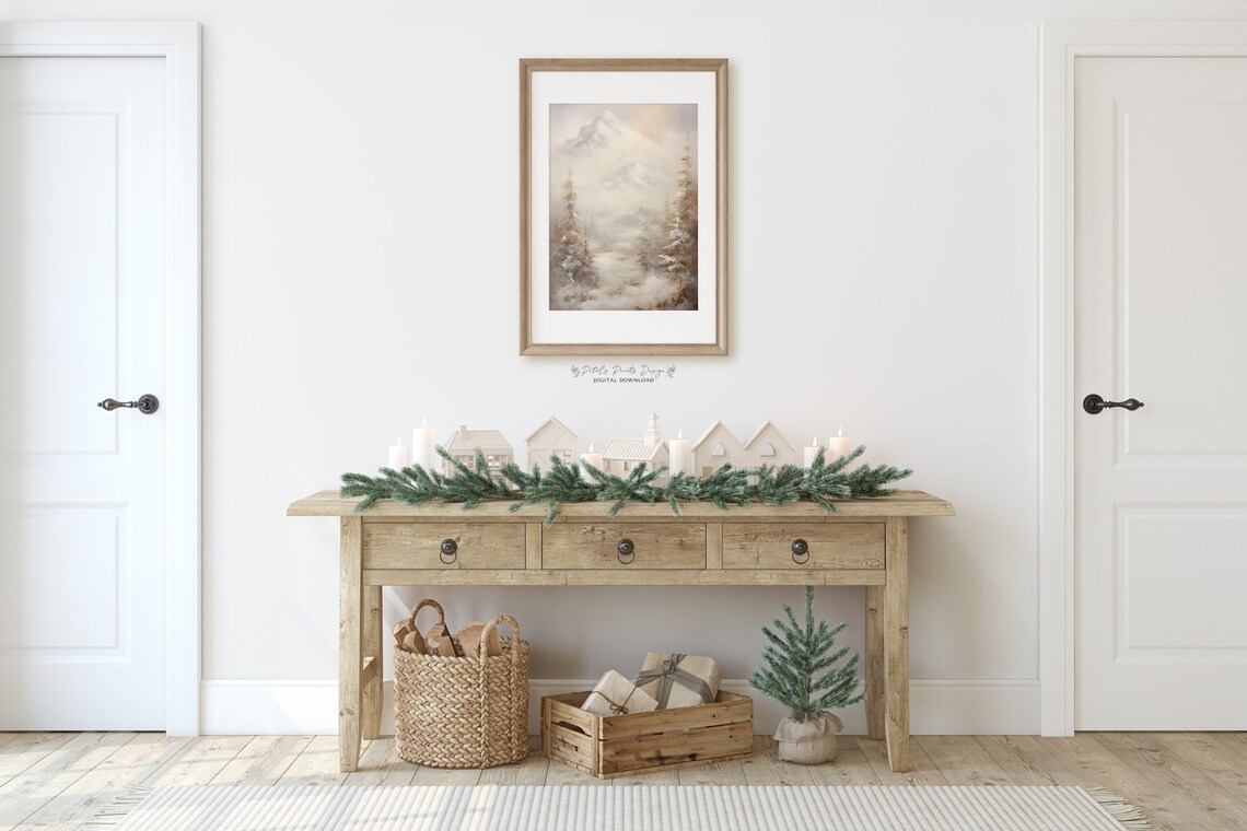 Rustic Winter Landscape, Vintage Snowy Countryside Art Print - Image 2