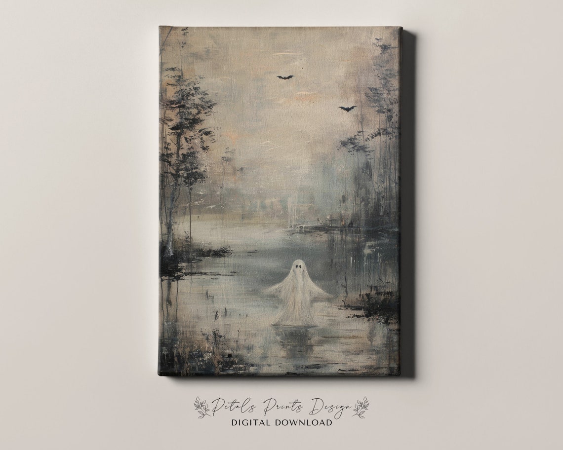 Ghosts Art Print Halloween Art Print Halloween Decor Cute Ghosts In Field Spooky Vintage Halloween Wall Art - Image 4