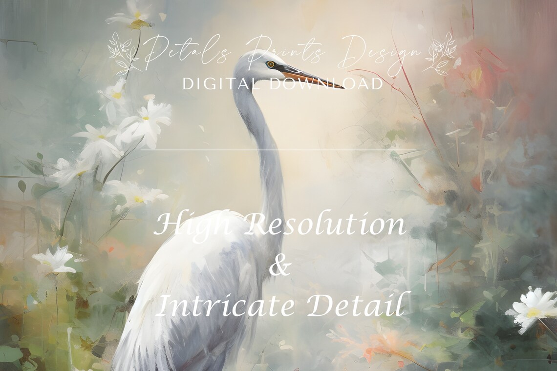 Heron Water Garden Vintage Oil Painting Art Print - Image 3