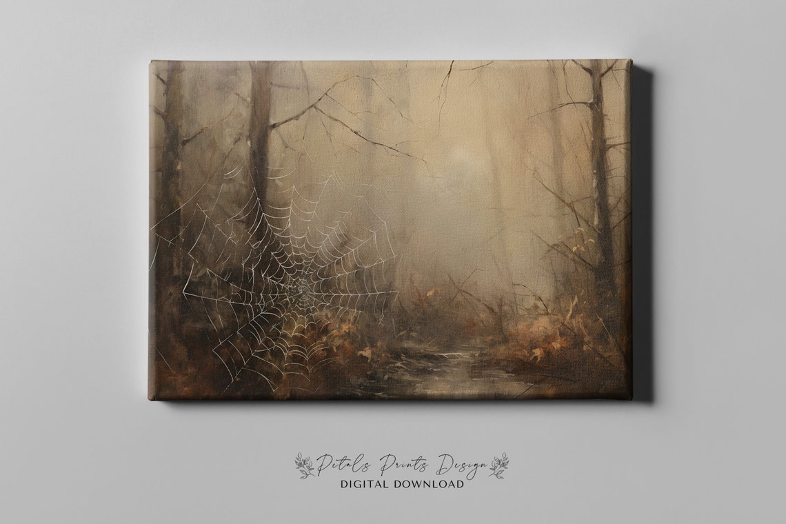 Spider Web Misty Dark Forest Spooky Vintage Halloween Night Poster - Image 4