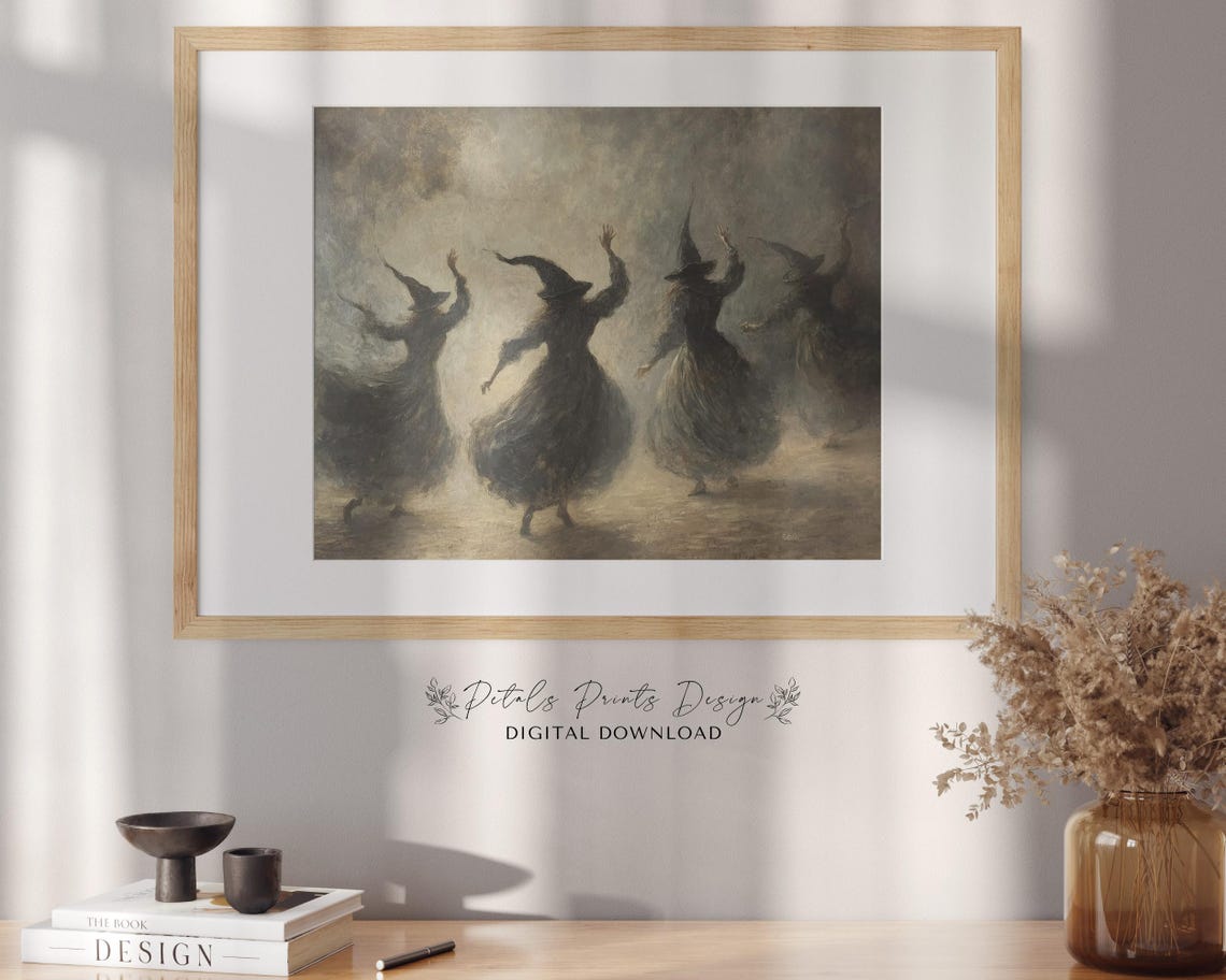 Dancing Witches Circle Spell Spooky Vintage Halloween Painting Poster - Image 3