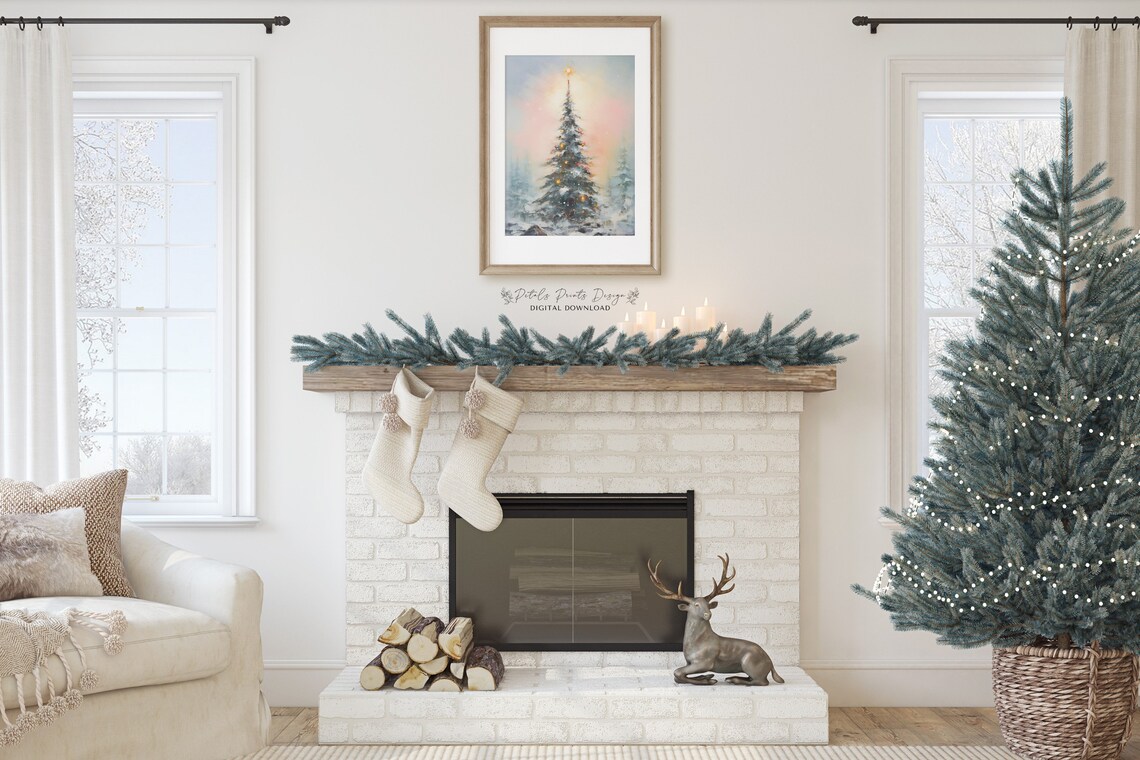 Vintage Christmas Trees Art Print, Rustic Holiday Decor - Image 2