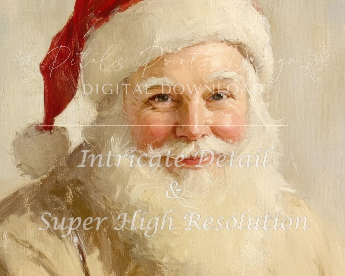 Santa Claus Holding Toy Train in Warm Neutral Tones Vintage Art Poster - Image 3