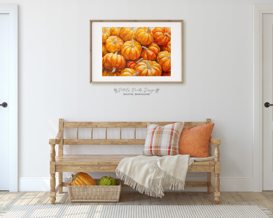 Bold Orange Pumpkin Patch Pile Impasto Fall Harvest Art Print - Image 4