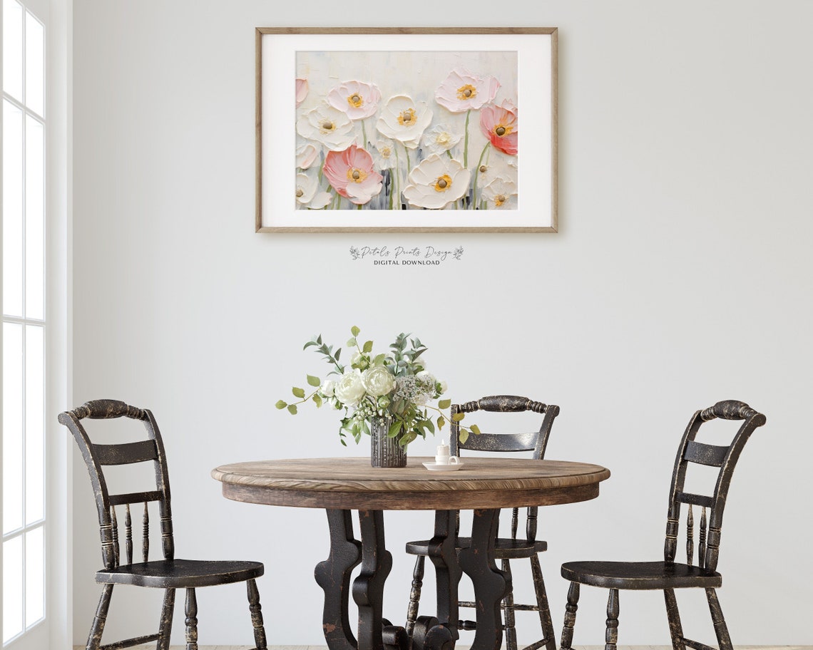White Coral Pink Anemones Textured Spring Floral Painting Poster - Image 3