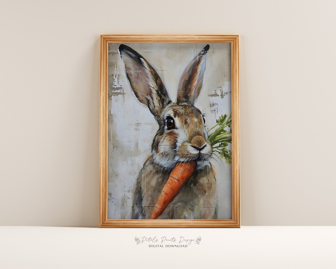 Vintage Spring Rabbit Art Print, Rustic Easter Decor