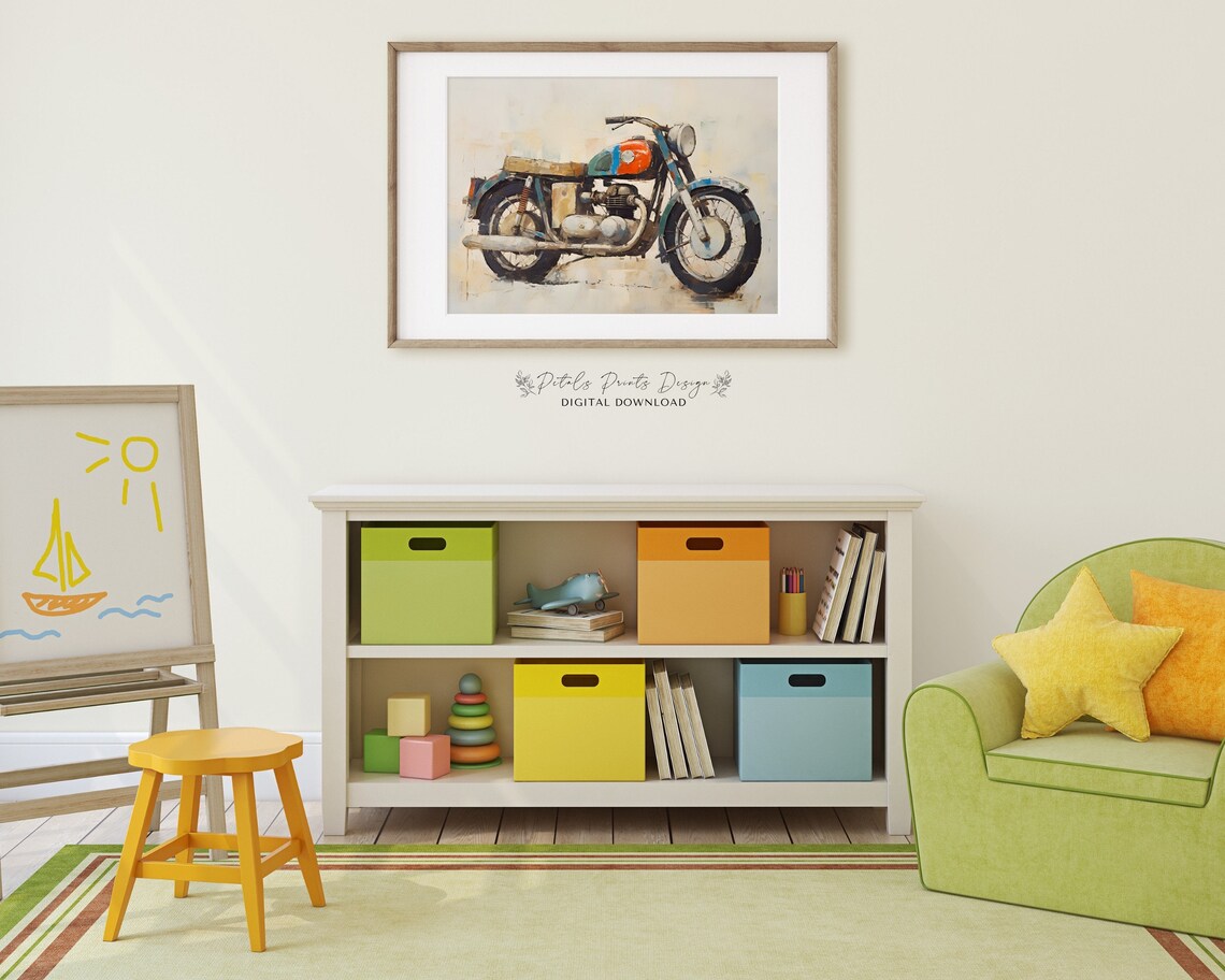 Vintage Classic Motorcycle Oil Painting Retro Garage Art Print - Image 3