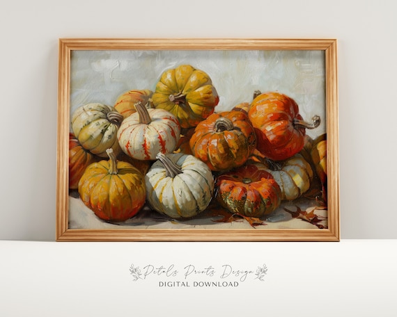 Rustic Pumpkin Pile Autumn Still Life Oil Painting Fall Poster