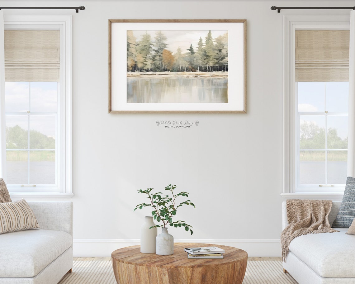 Autumn Pine Forest Lake Reflection Warm Amber Trees Water Poster - Image 2