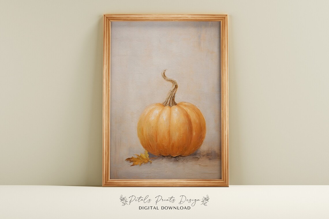 Pumpkin Still Life Painting Rustic Autumn Wall Art