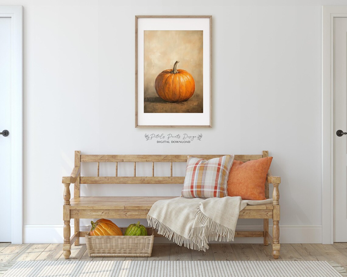 Pumpkin Still Life Painting, Rustic Fall Art Print - Image 3