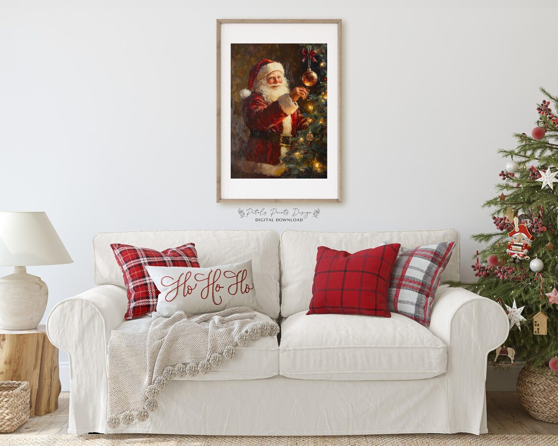 Santa Painting Rustic Christmas Art Print, Vintage Xmas - Image 2