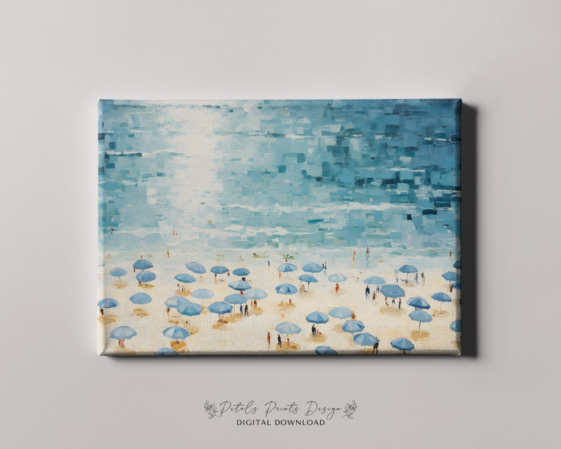 Beach Umbrellas Rows Aerial Blue Sea Coastal Vacation Poster - Image 4