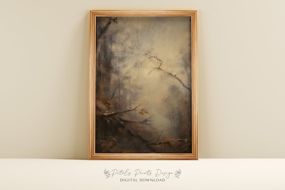 Spider Web Tree Branches Misty Forest Vintage Halloween Poster