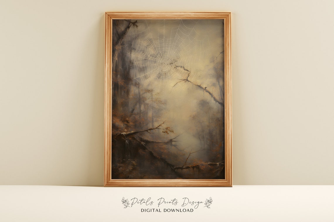Spider Web Tree Branches Misty Forest Vintage Halloween Poster