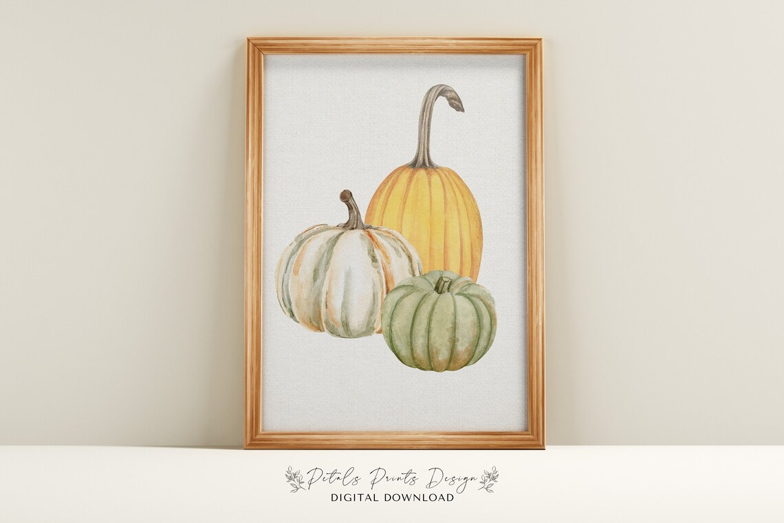 Watercolor Pumpkin Art Print, Rustic Fall Farmhouse Decor