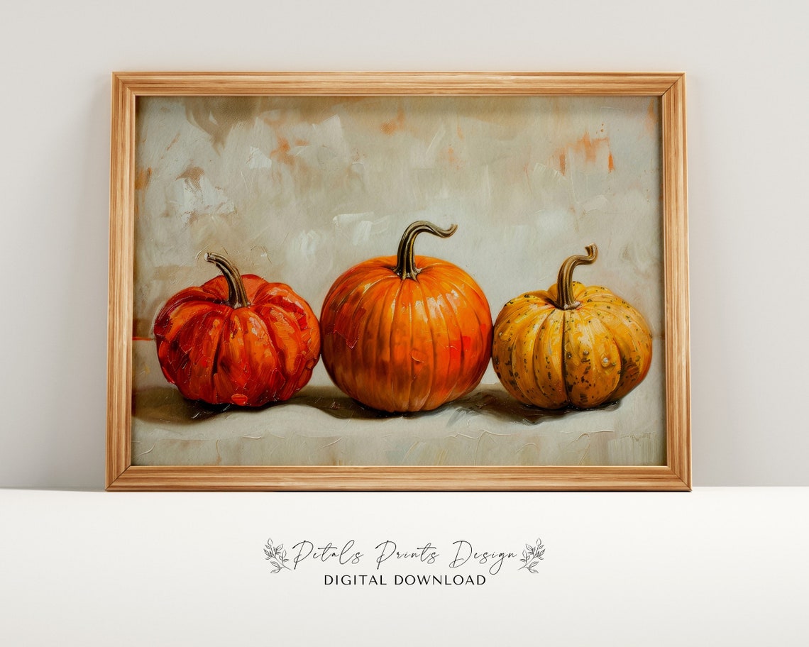 Rustic Heirloom Pumpkin Trio Warty Gourd Impasto Fall Art Print