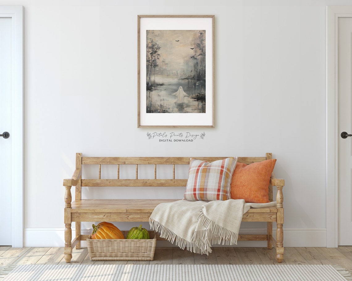 Ghosts Art Print Halloween Art Print Halloween Decor Cute Ghosts In Field Spooky Vintage Halloween Wall Art - Image 3