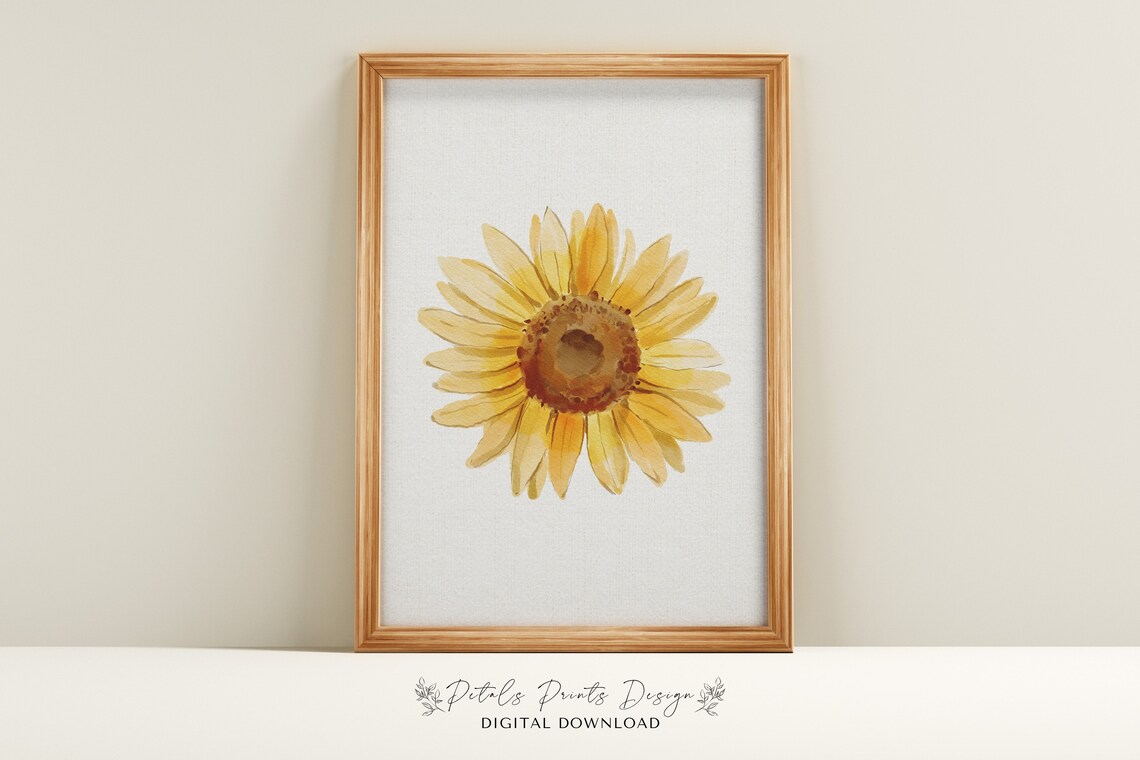 Sunflower Watercolor Art Print, Rustic Fall Decor