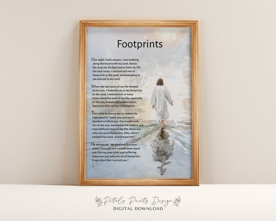 Footprints Poem Watercolor Jesus Art Print