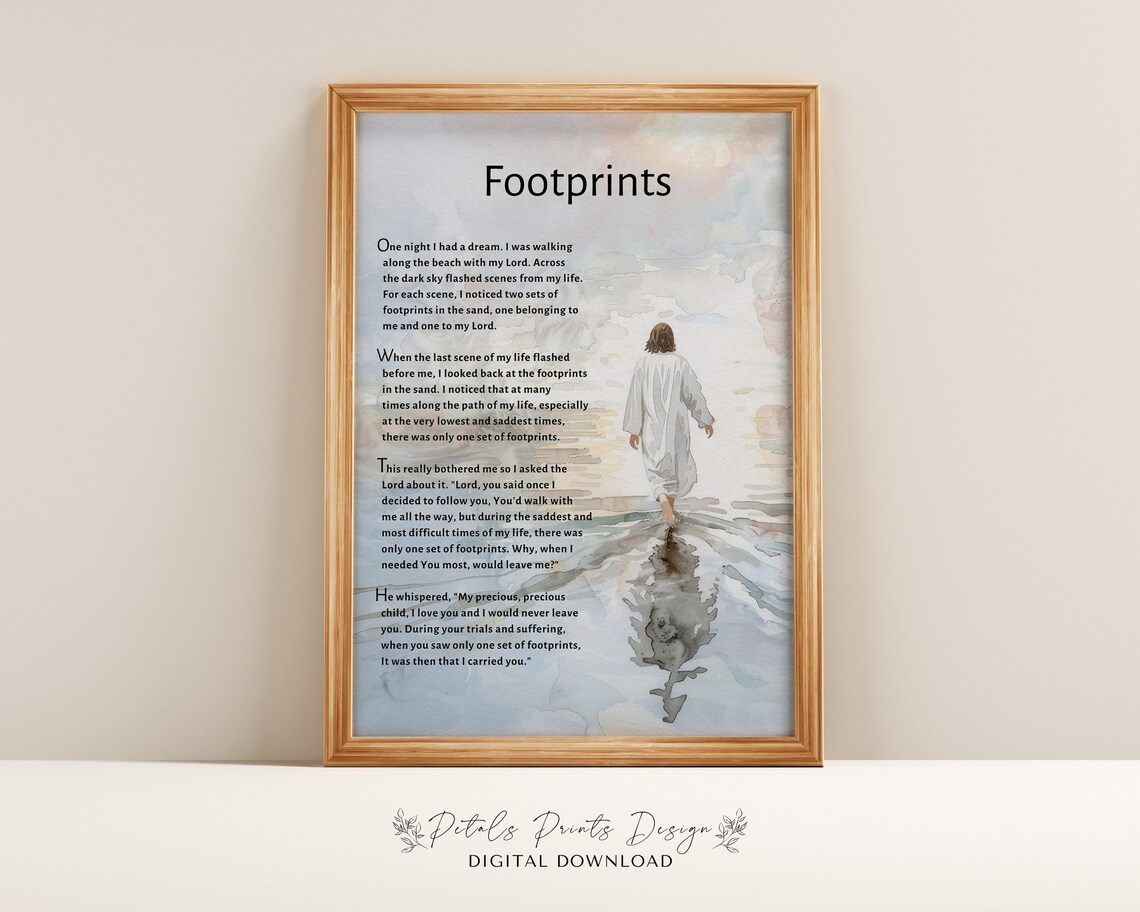 Footprints Poem Watercolor Jesus Art Print