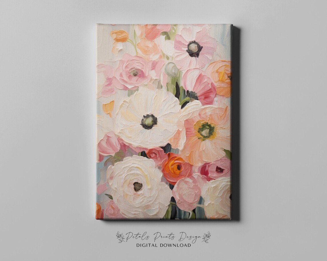 Blush Pink and White Peony Style Blooms Vertical Floral Poster - Image 4