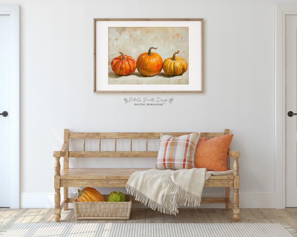 Rustic Heirloom Pumpkin Trio Warty Gourd Impasto Fall Art Print - Image 3