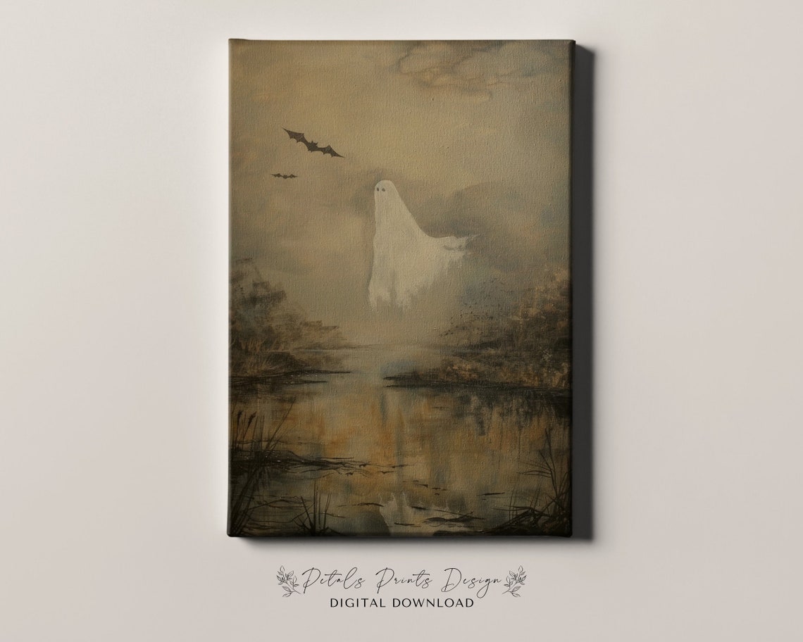Ghost Rising Over Dark Marsh Lake Spooky Halloween Night Art Print - Image 4
