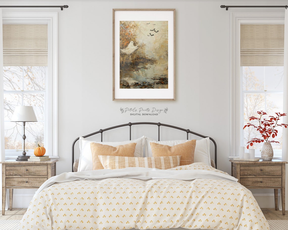 Ghosts Art Print Halloween Art Print Halloween Decor Cute Ghosts In Field Spooky Vintage Halloween Wall Art - Image 2