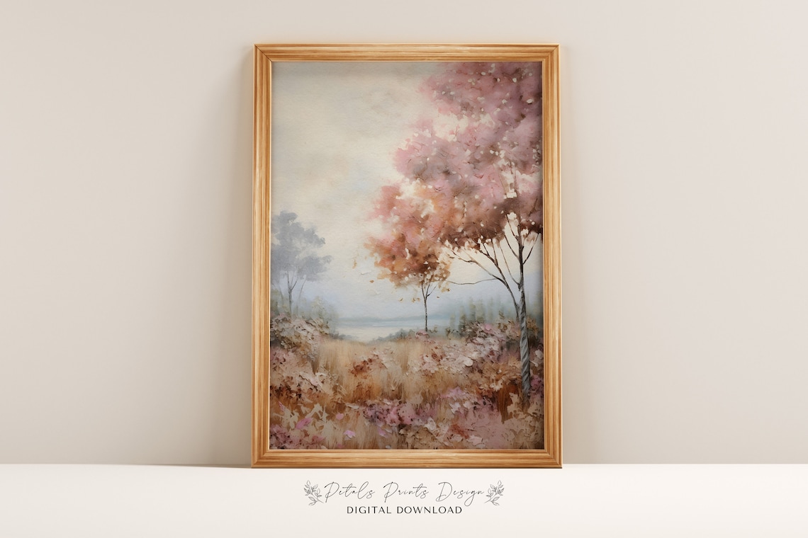 Rustic Fall Landscape Art Print, Vintage Autumn Farmhouse