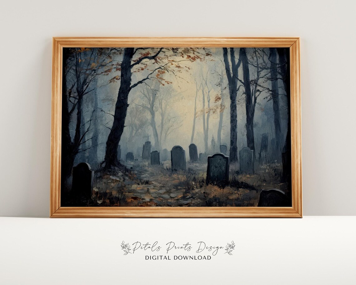 Halloween Graveyard Rustic Vintage Style Art Print