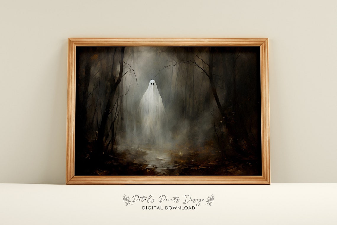 Sheet Ghost Misty Dark Forest Spooky Vintage Halloween Poster